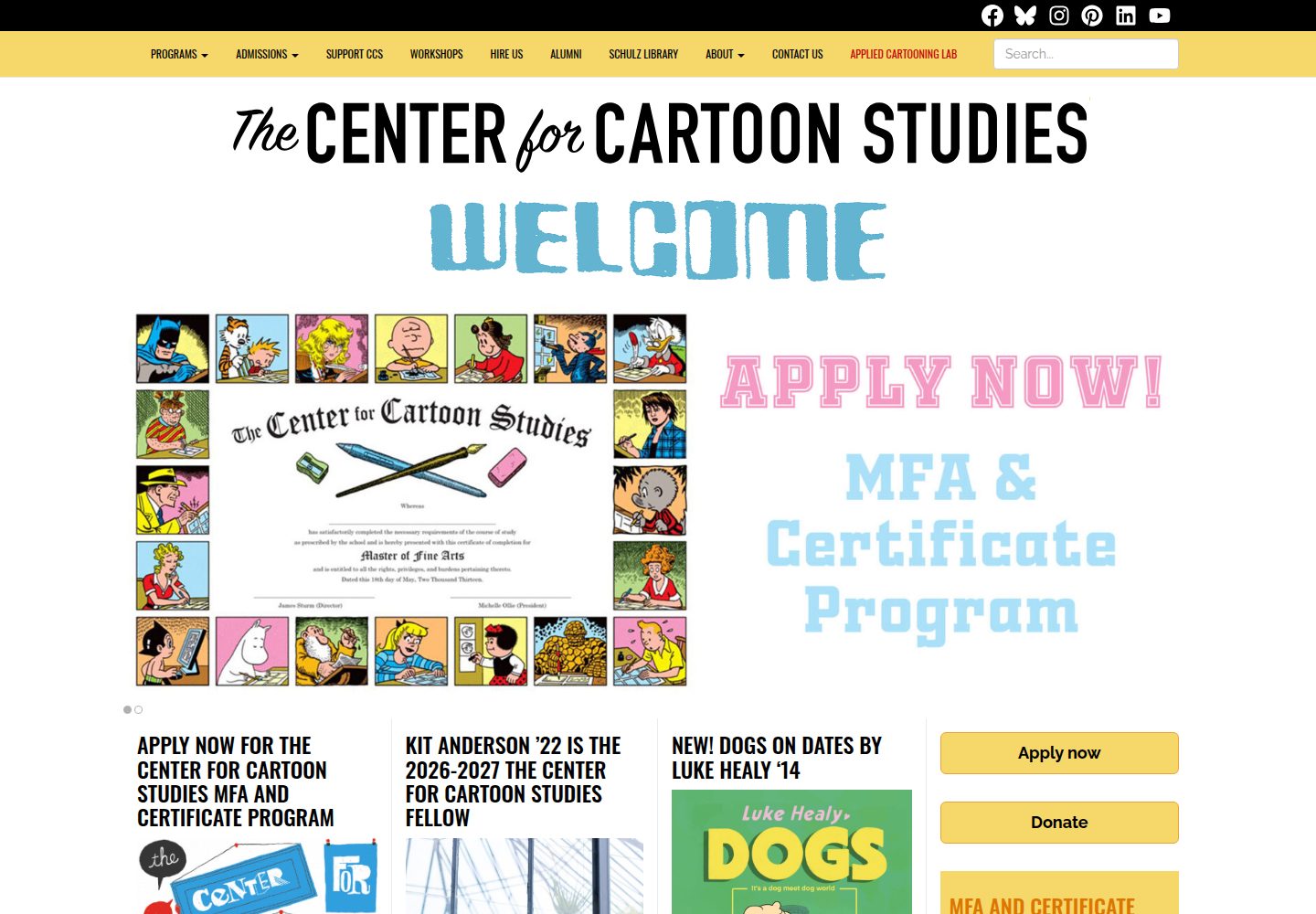The Center for Cartoon Studies website screenshot