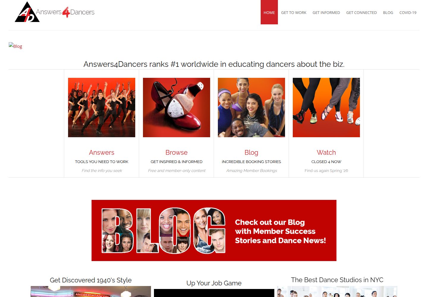Answers for Dancers website screenshot