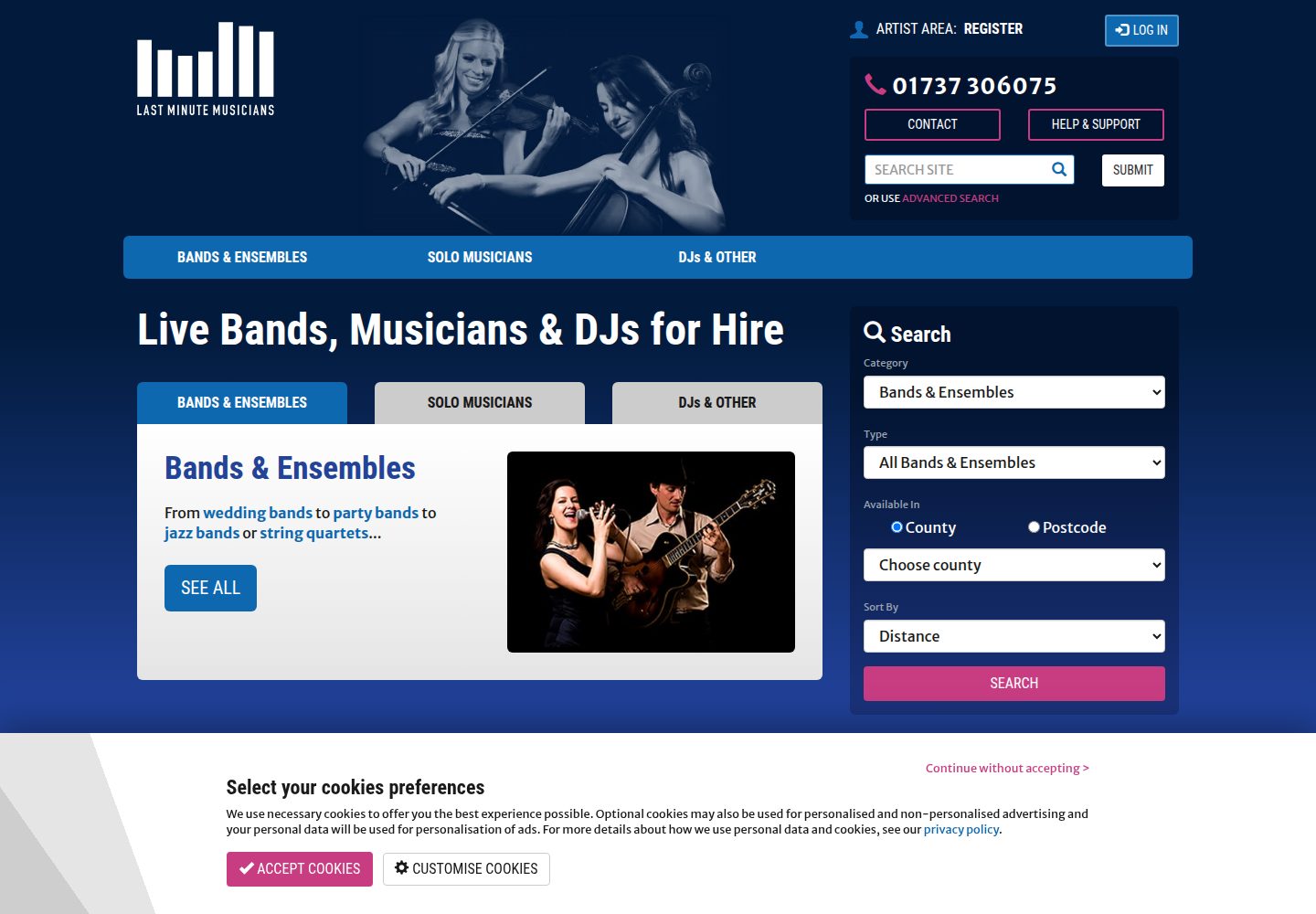 Last Minute Musicians website screenshot