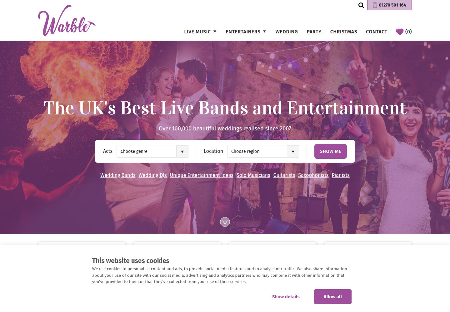 Warble Entertainment website screenshot