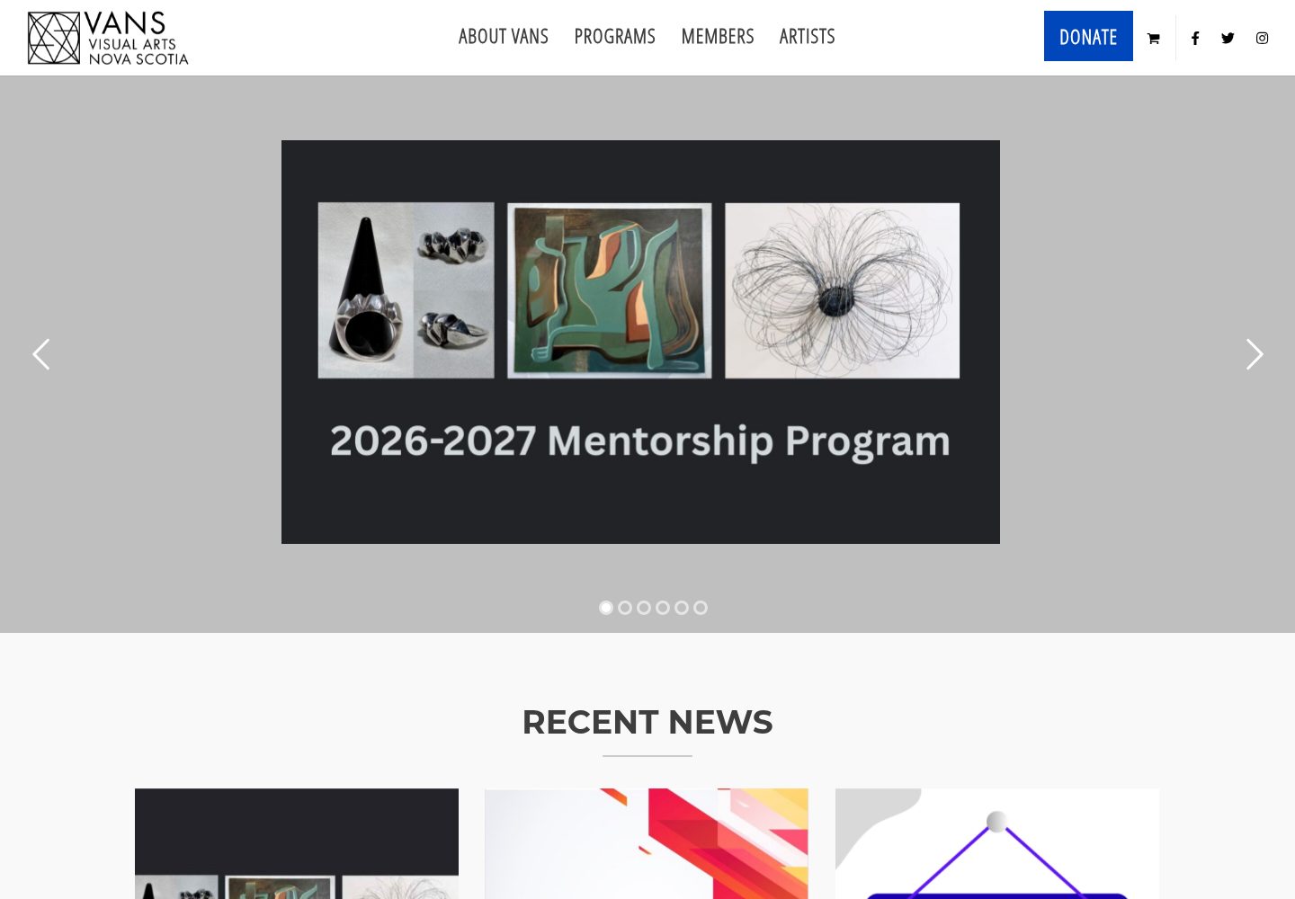 Visual Arts in Nova Scotia website screenshot
