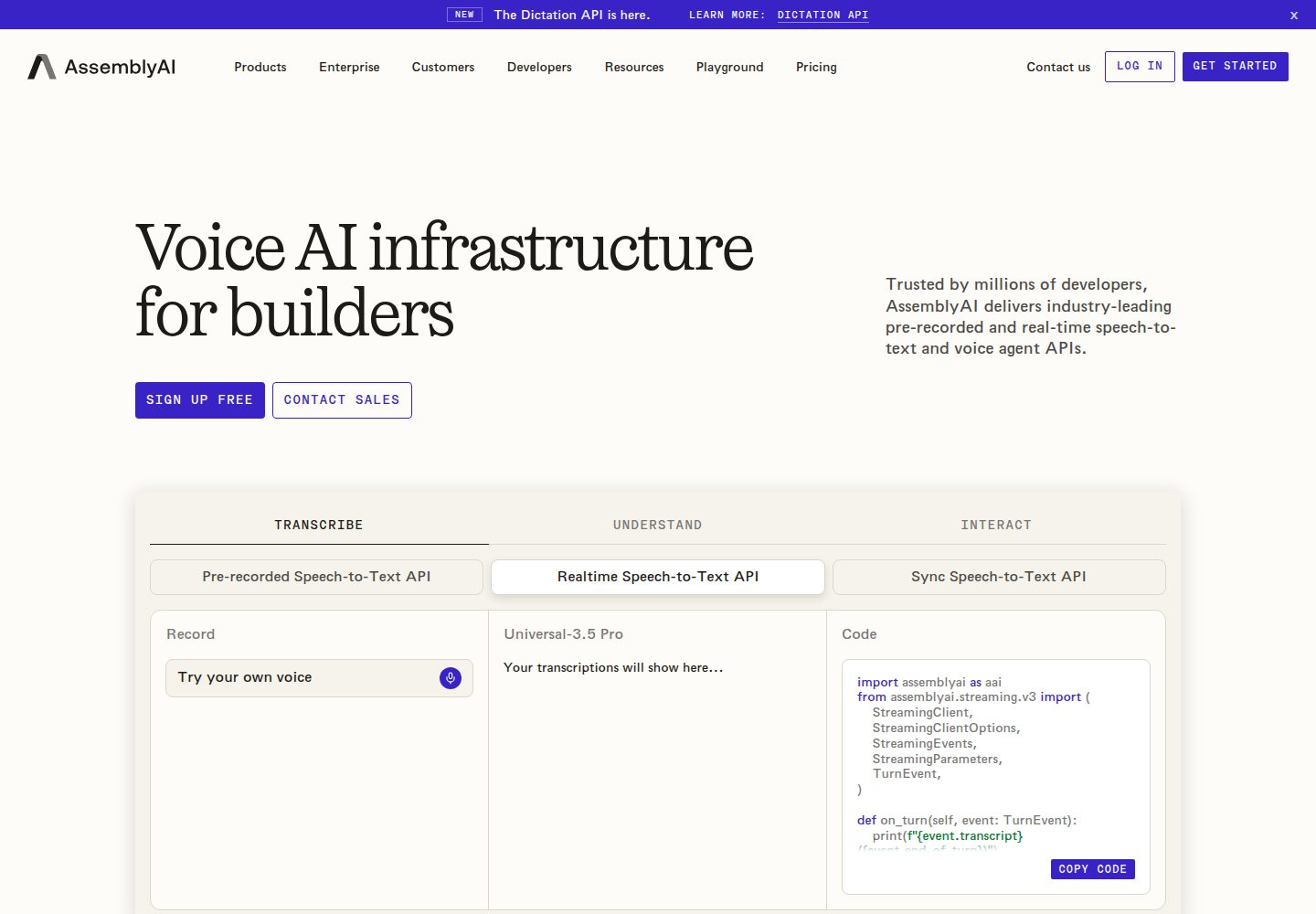 AssemblyAI website screenshot