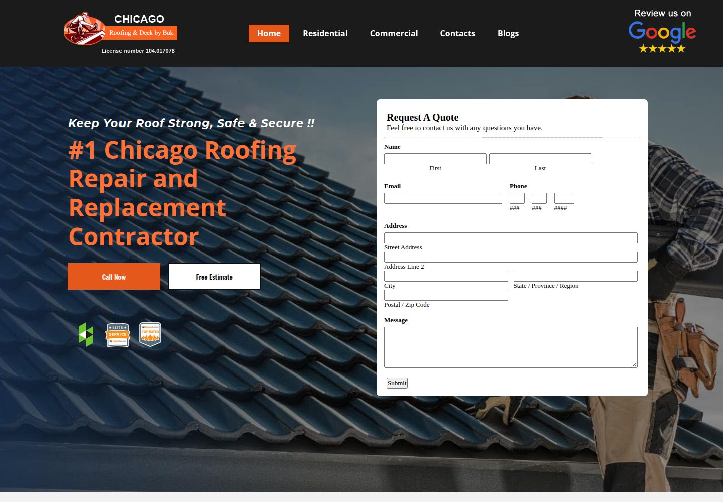 Chicago Deck & Roofing Services website screenshot