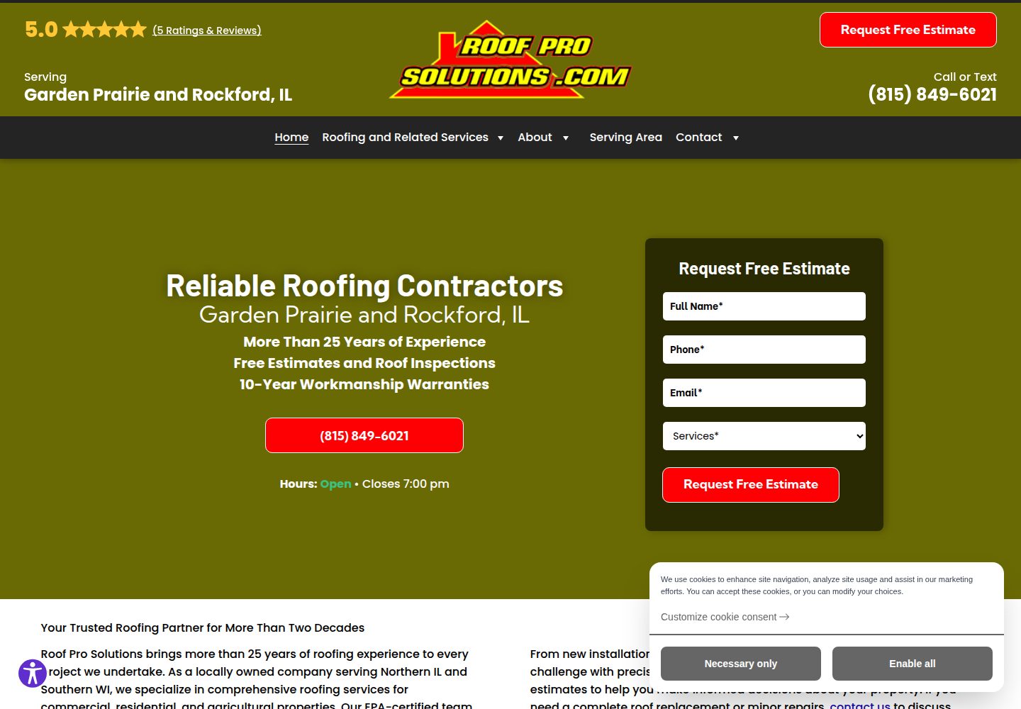 Roof Pro Solutions – Rockford, IL Roofing Company  website screenshot