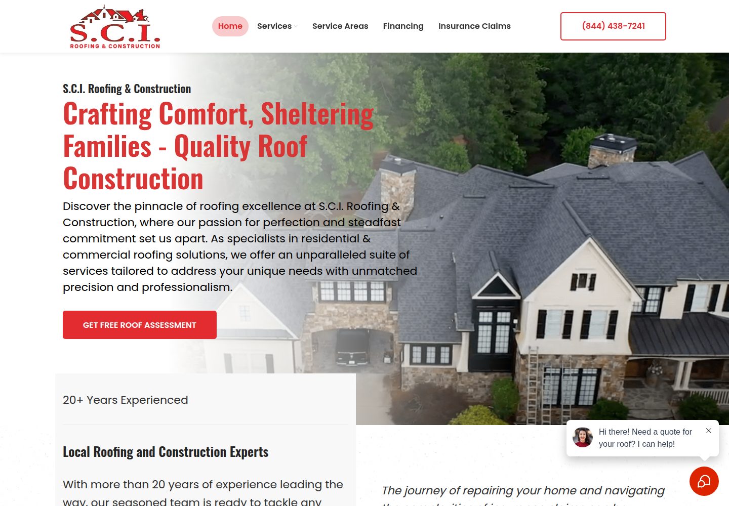 SCI Roofing and Construction website screenshot
