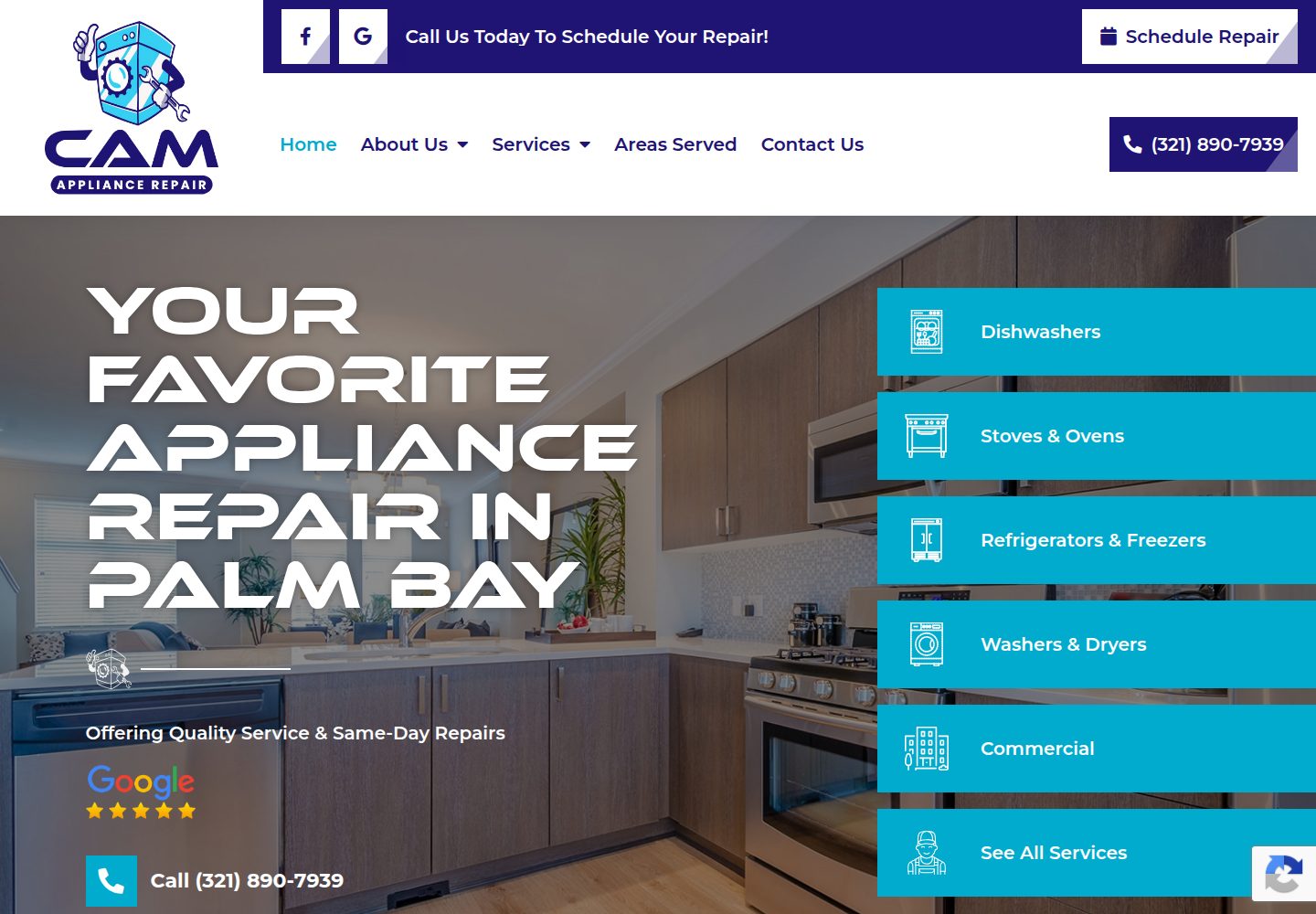 Cam Appliance Repair website screenshot