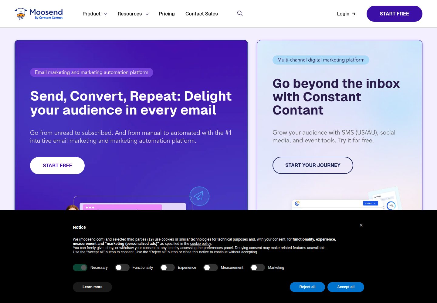 Moosend website screenshot