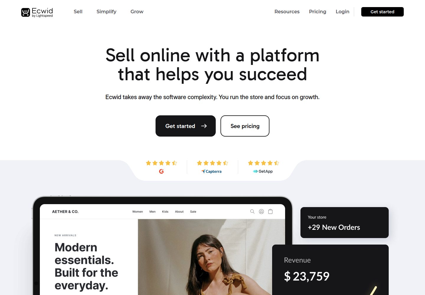 Ecwid website screenshot