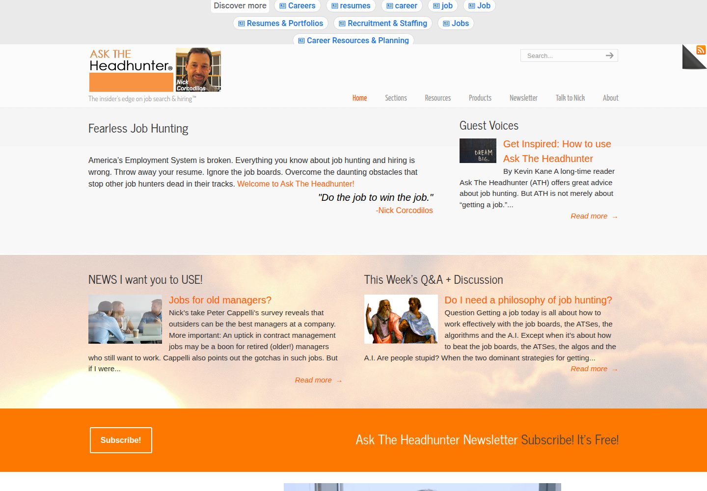 Ask the Head Hunter website screenshot