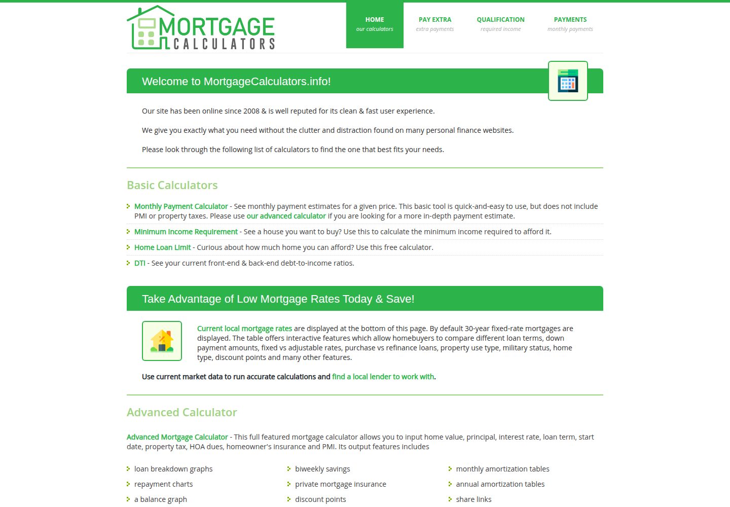 Mortgage Calculators website screenshot