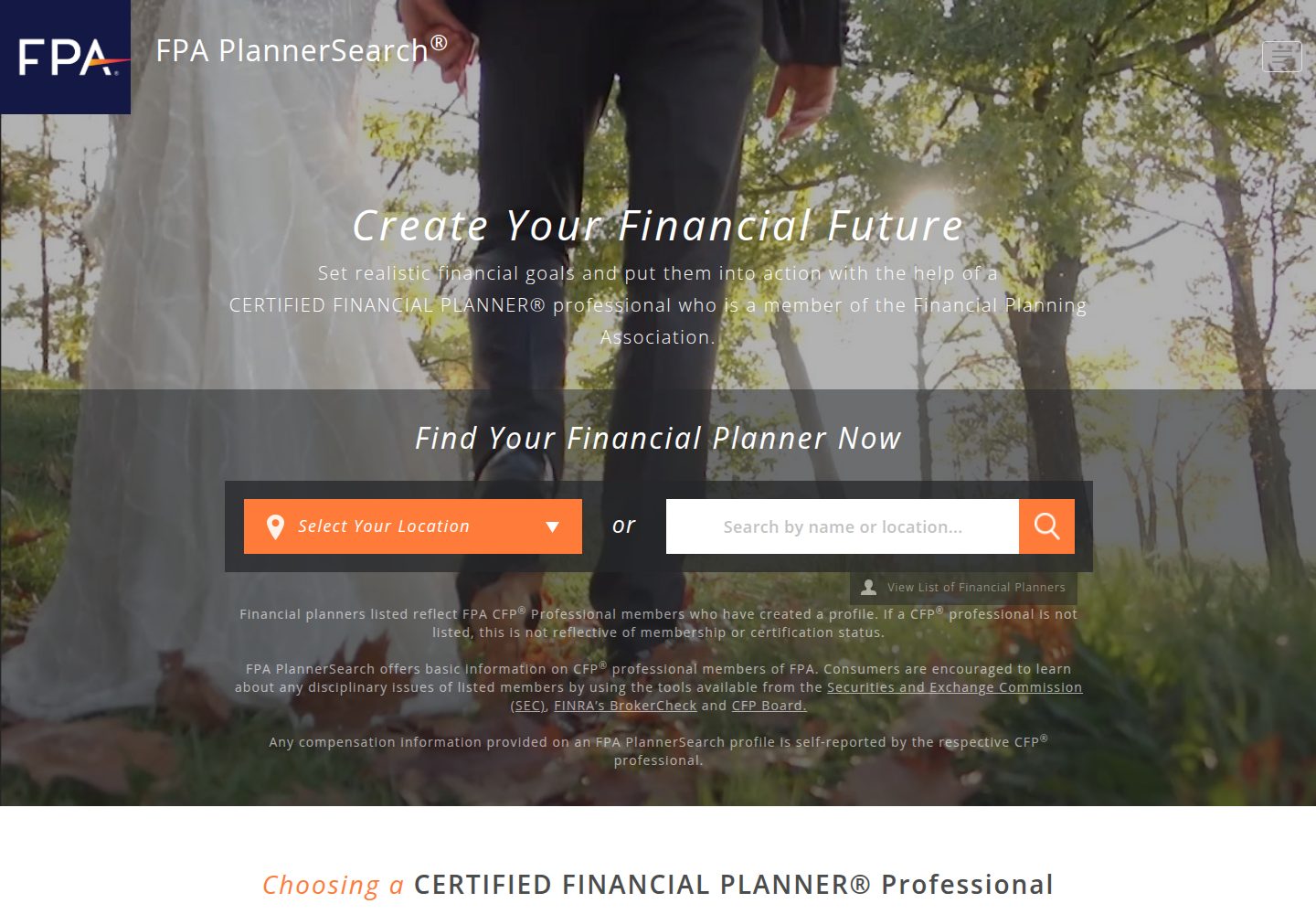 The Financial Planning Association website screenshot