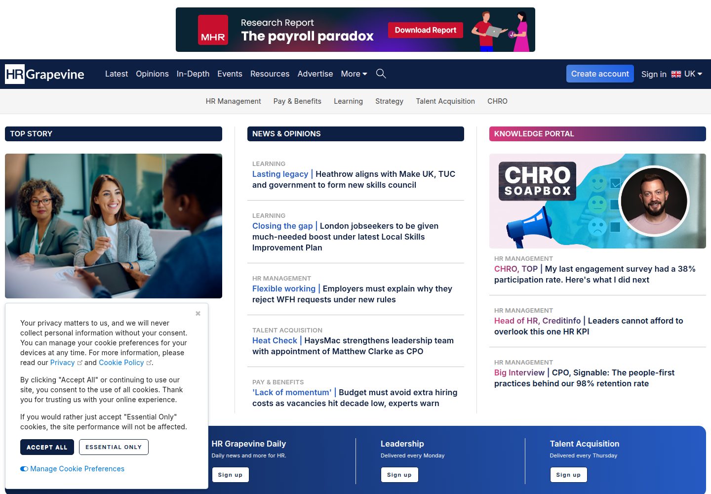 HR Grapevine website screenshot