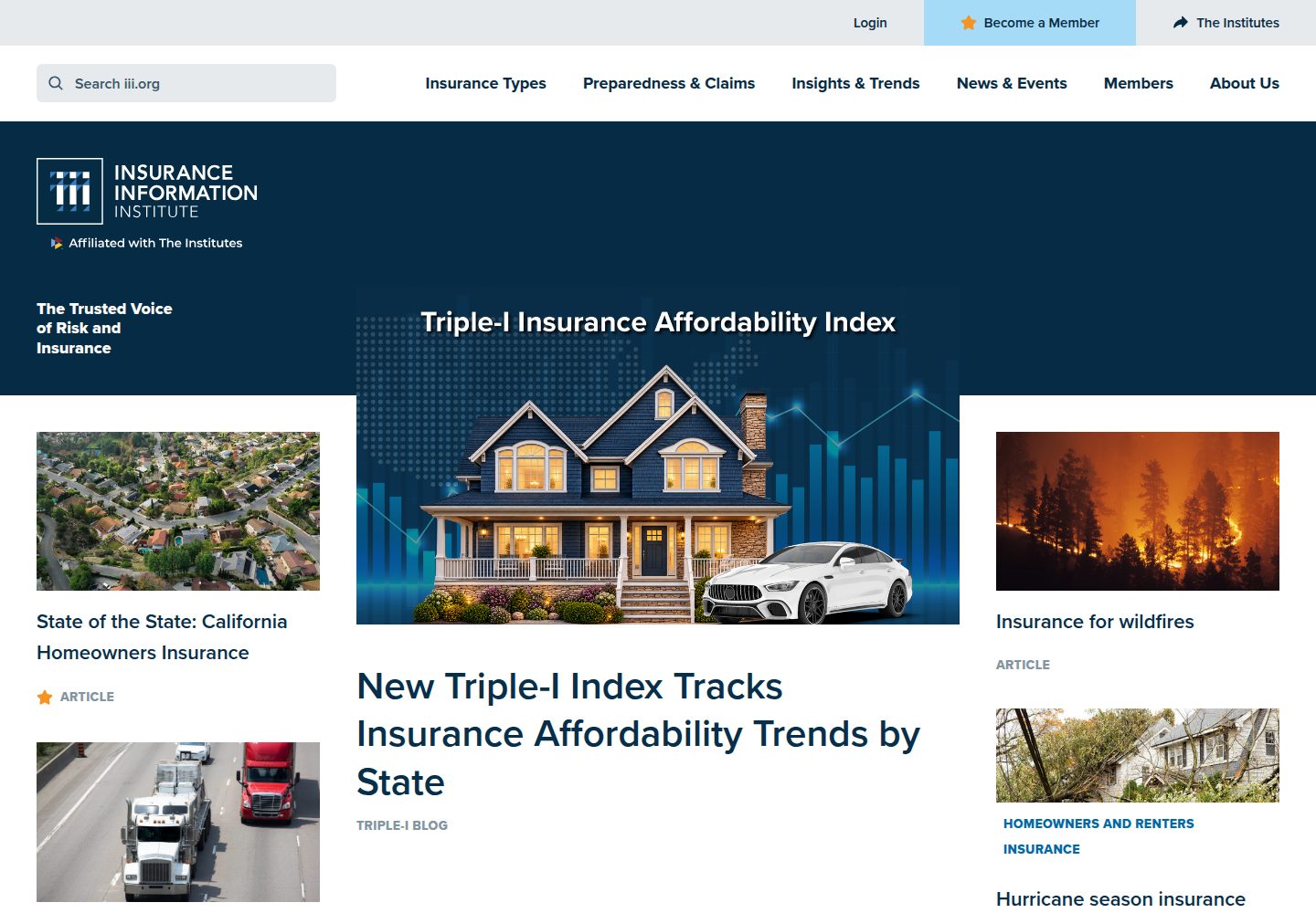 Insurance Information Institute website screenshot