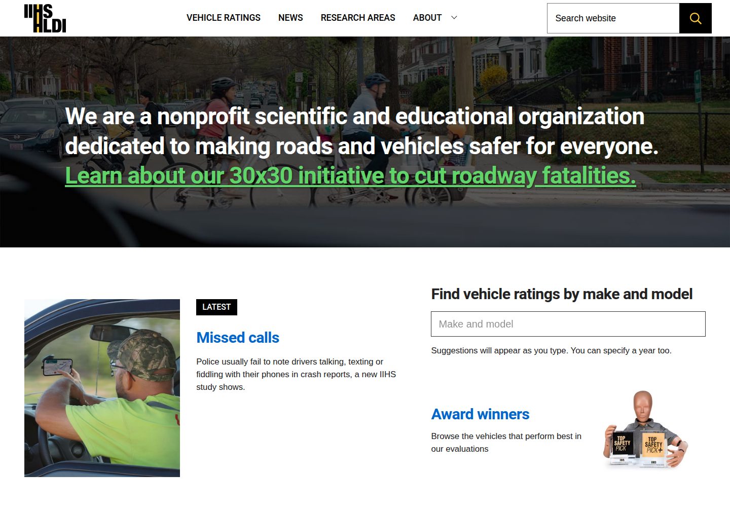 Insurance Institute for Highway Safety website screenshot
