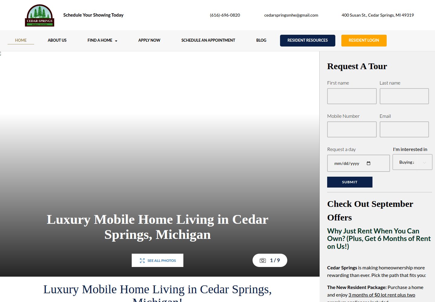 Mobile Homes For Rent website screenshot