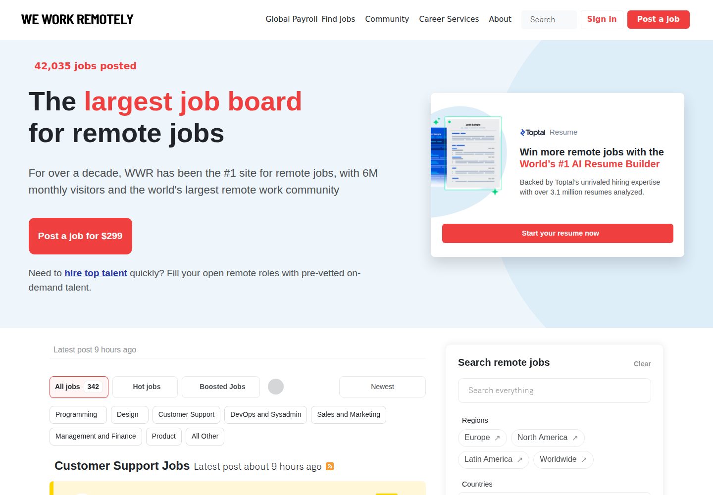 We Work Remotely website screenshot