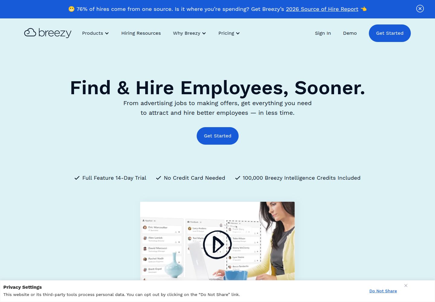 Breezy HR website screenshot