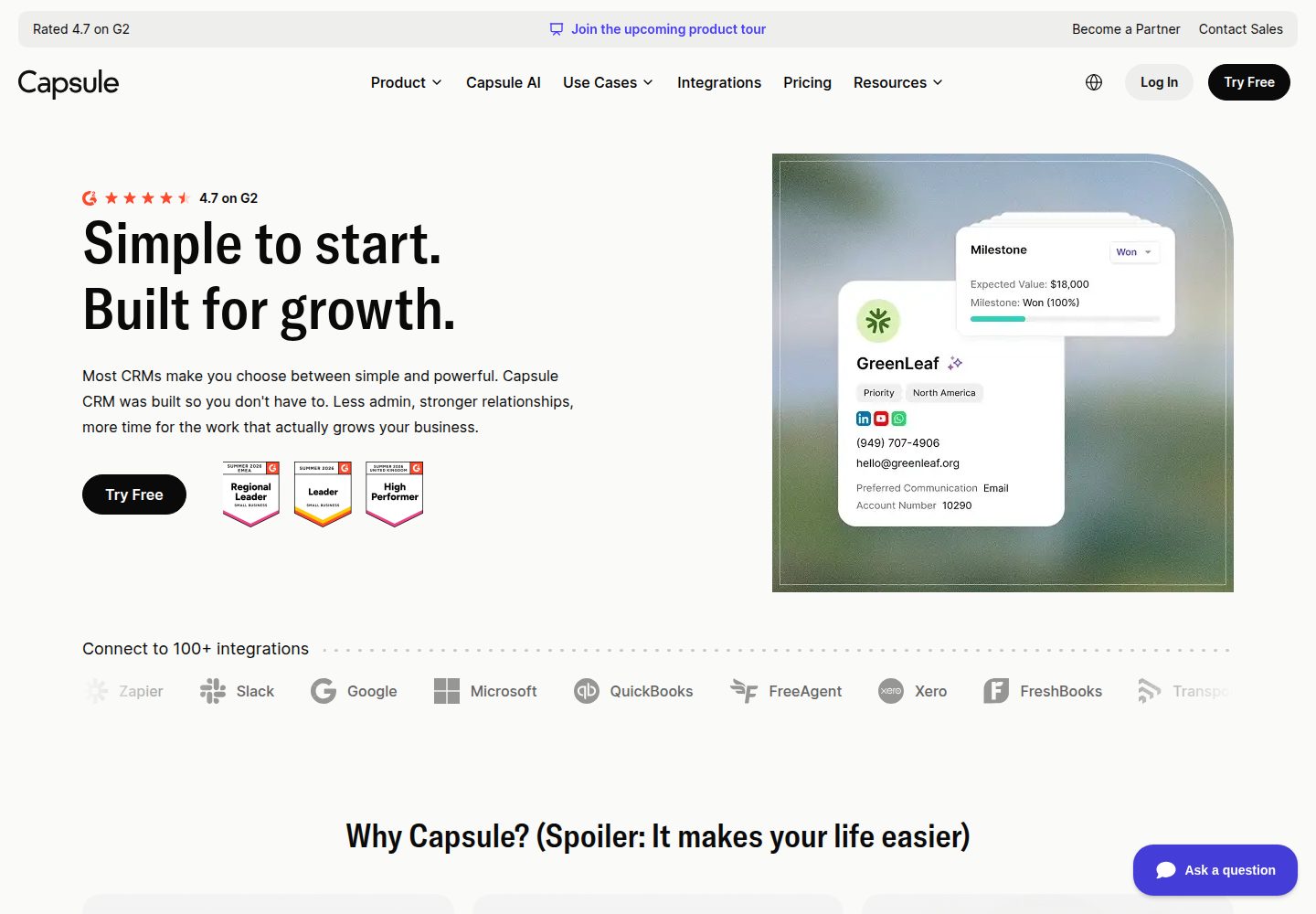 Capsule CRM website screenshot
