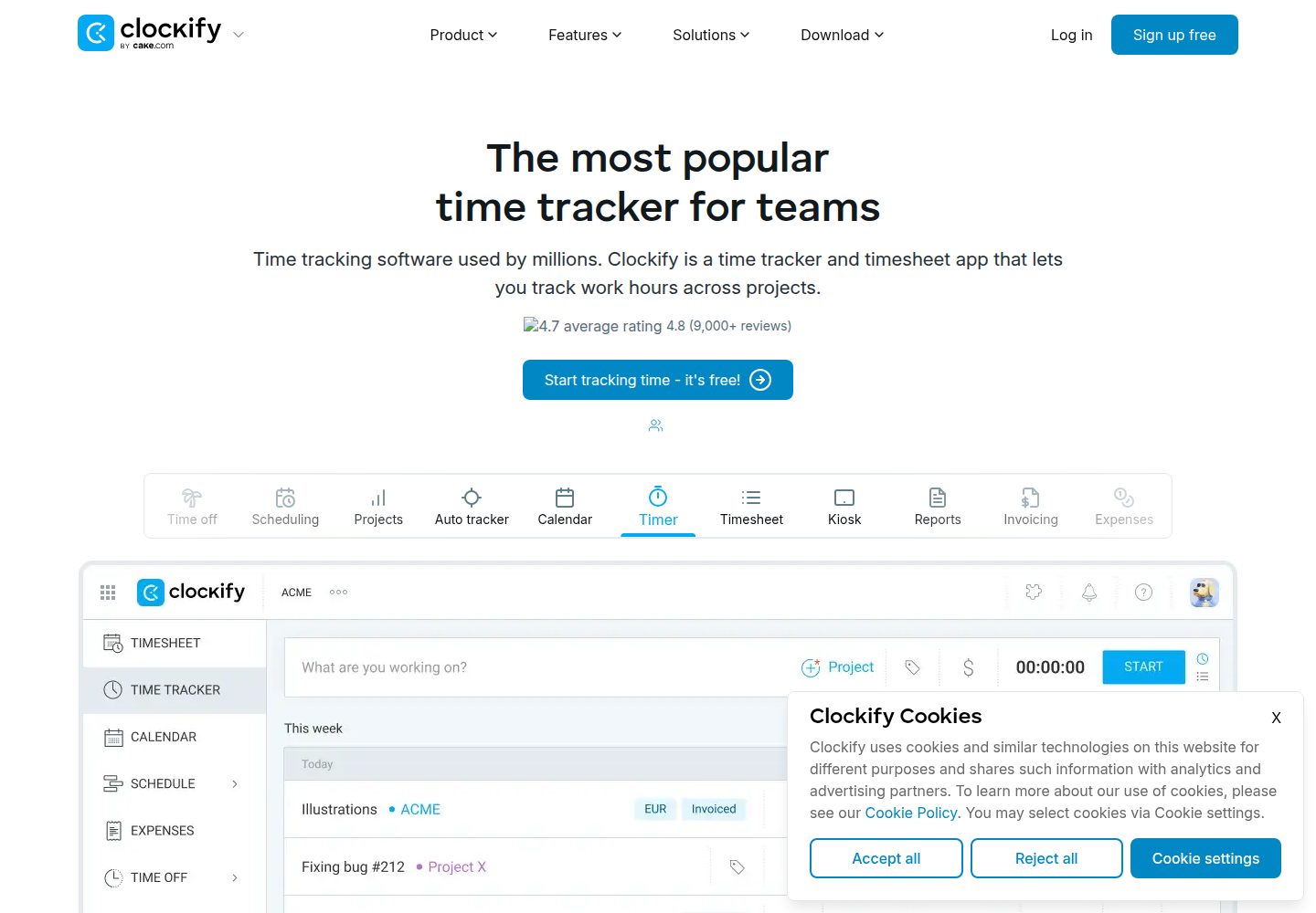 Clockify website screenshot