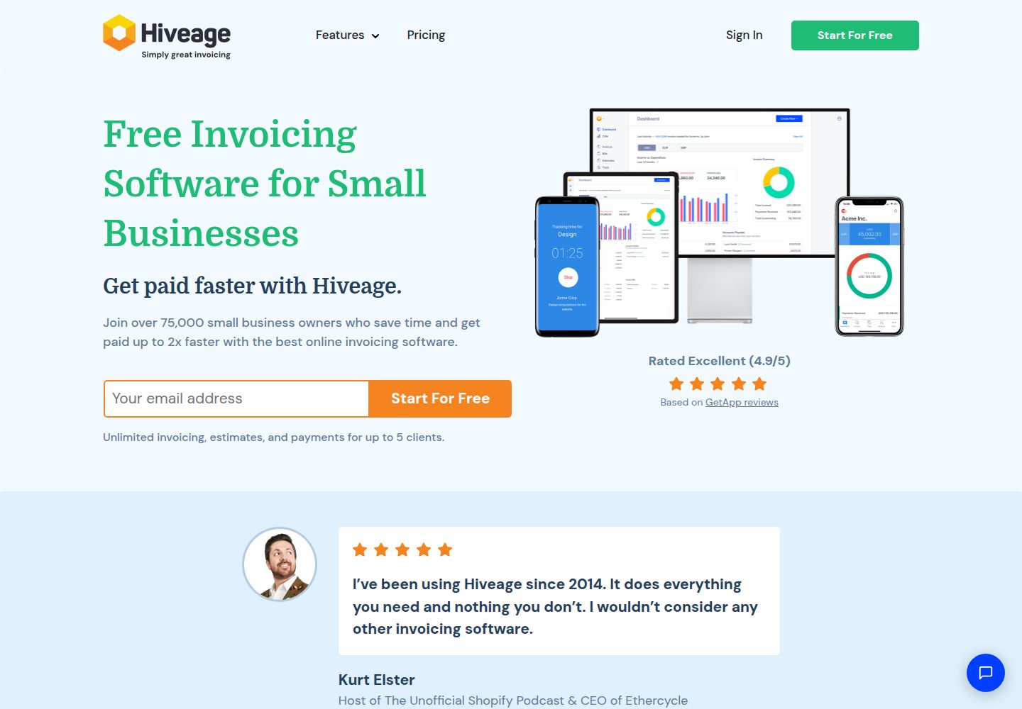 Hiveage website screenshot