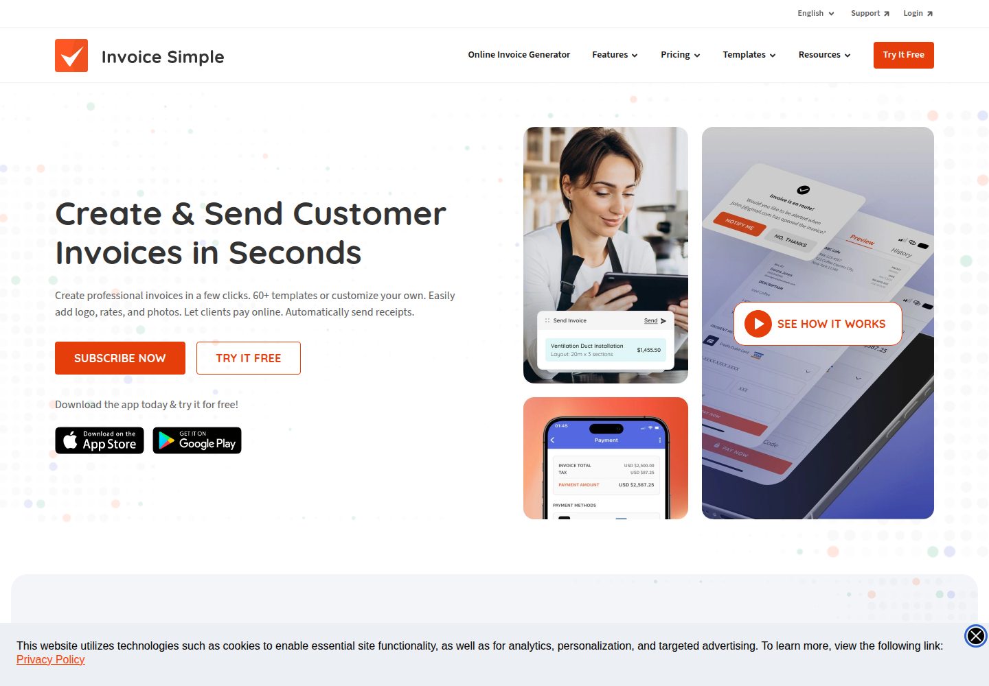 Invoice Simple website screenshot