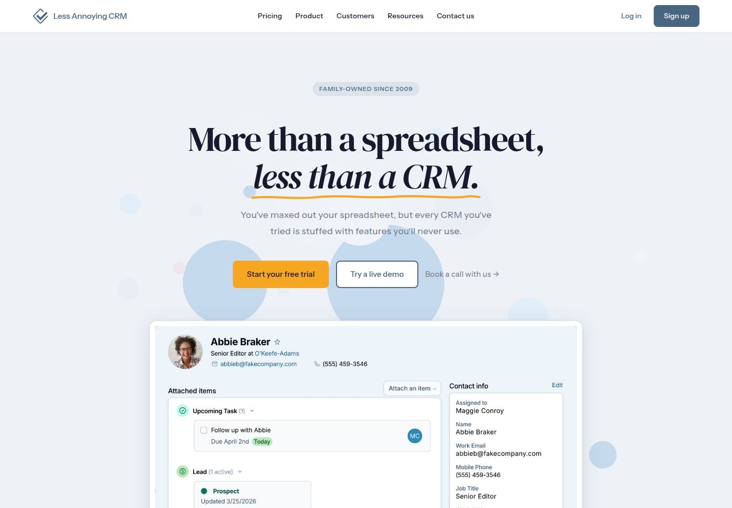 Less Annoying CRM website screenshot