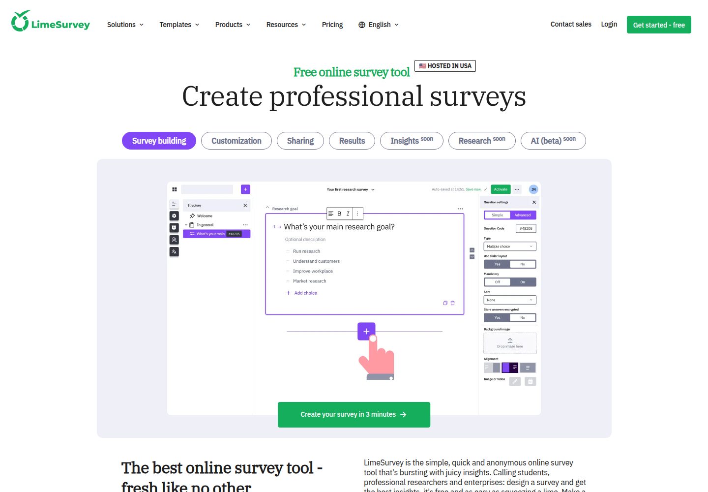LimeSurvey website screenshot