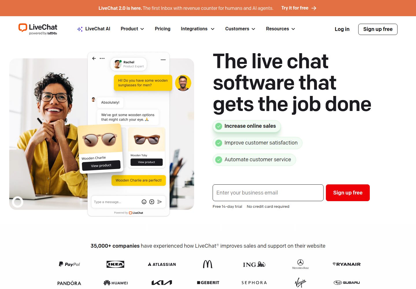 LiveChat website screenshot
