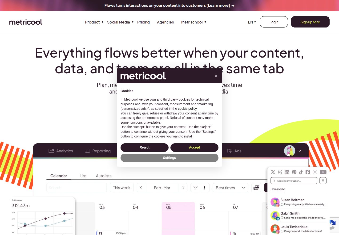 Metricool website screenshot