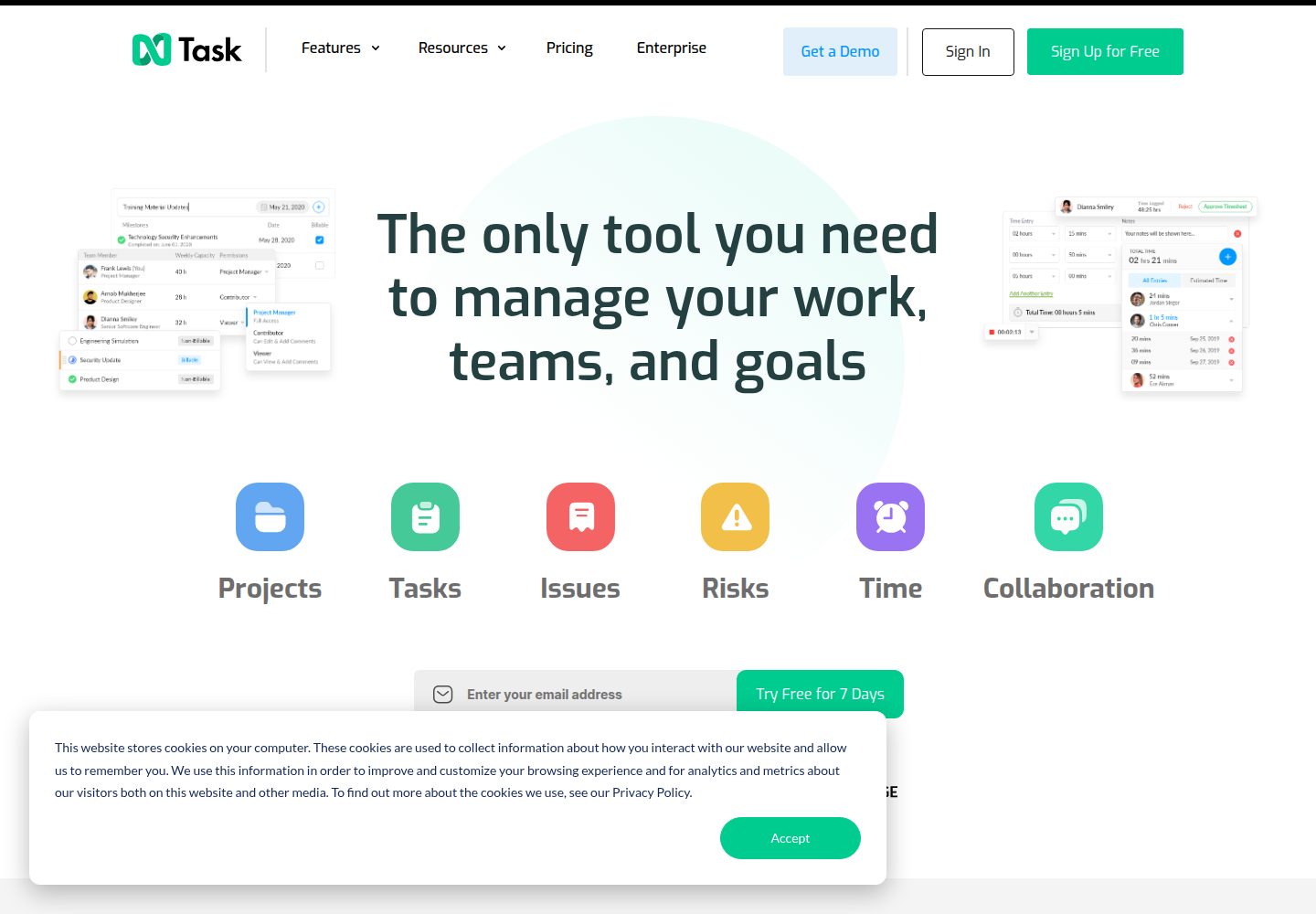 nTask website screenshot