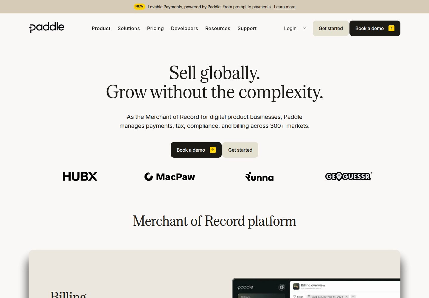 Paddle website screenshot