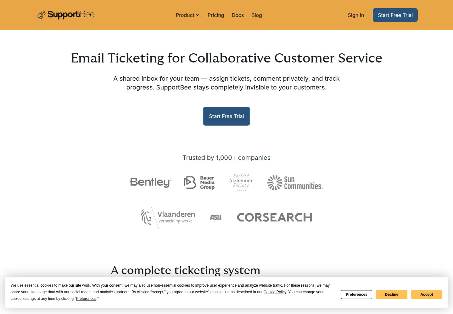 SupportBee website screenshot