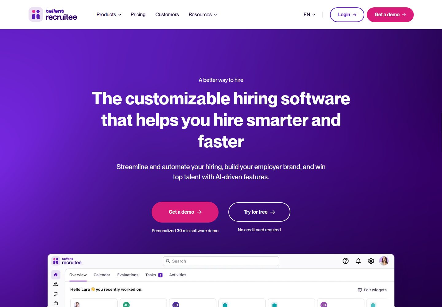 Tellent Recruitee website screenshot