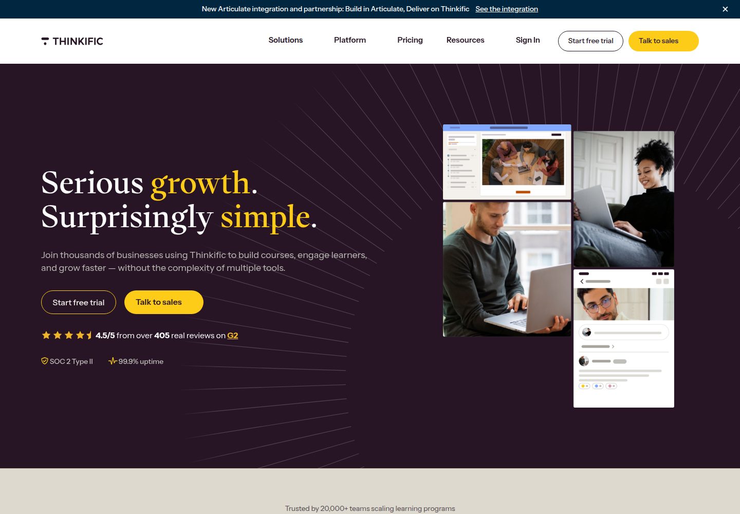 Thinkific website screenshot