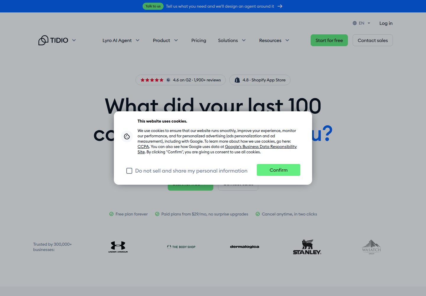 Tidio website screenshot