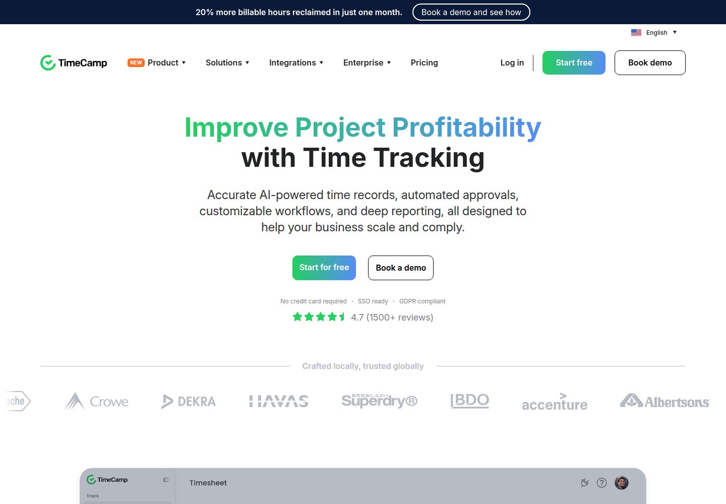 TimeCamp website screenshot