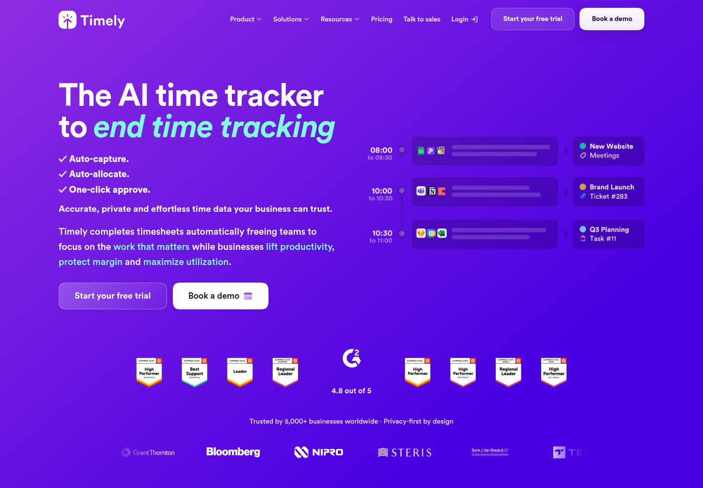 Timely Time Tracking website screenshot