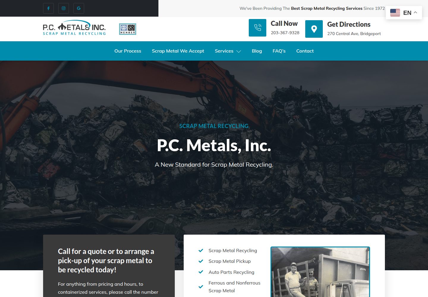 P.C. Metals, Inc. website screenshot