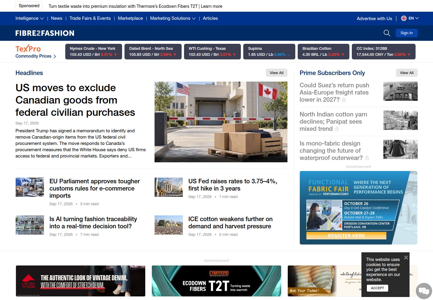 Fibre2Fashion website screenshot