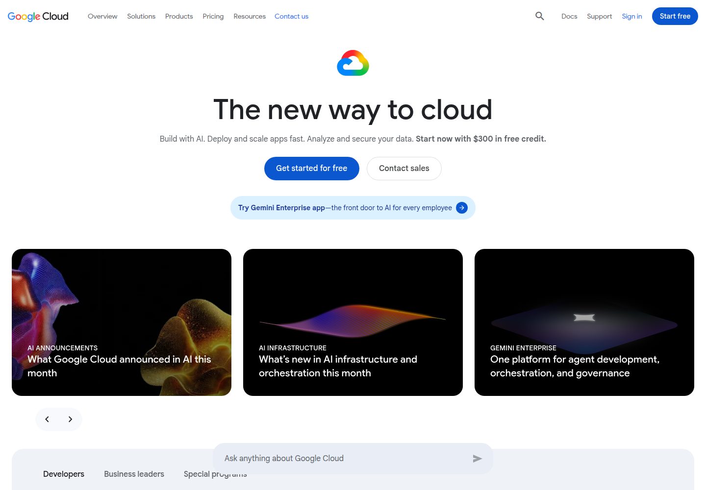 Google Cloud website screenshot