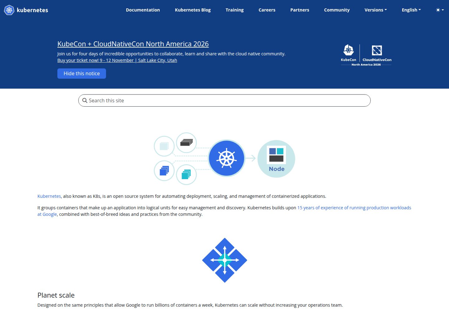 Kubernetes website screenshot