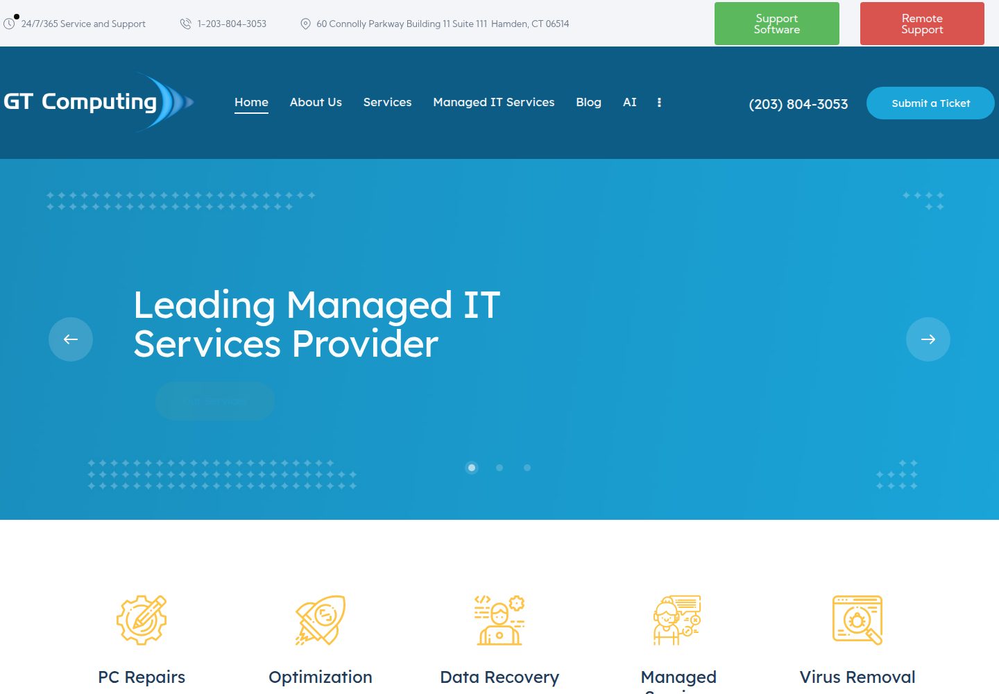 GT Computing CT premier PC repair company website screenshot