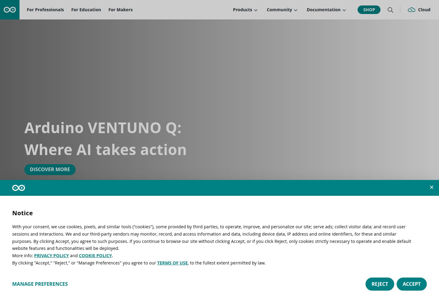 Arduino website screenshot