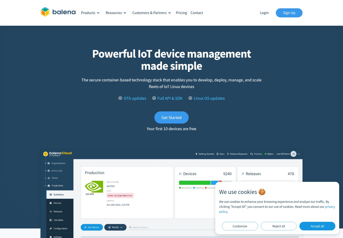 balena website screenshot