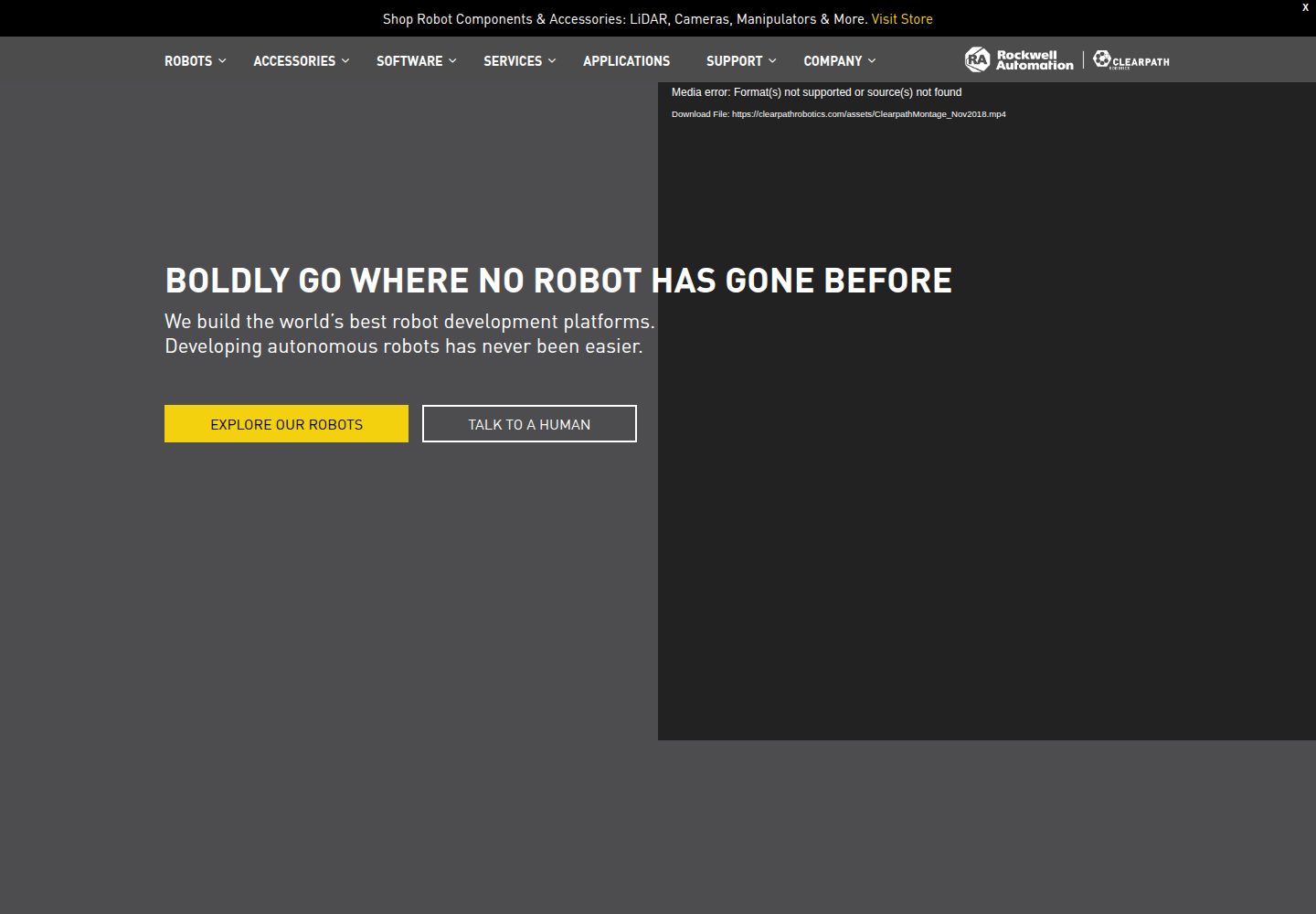 Clearpath Robotics website screenshot