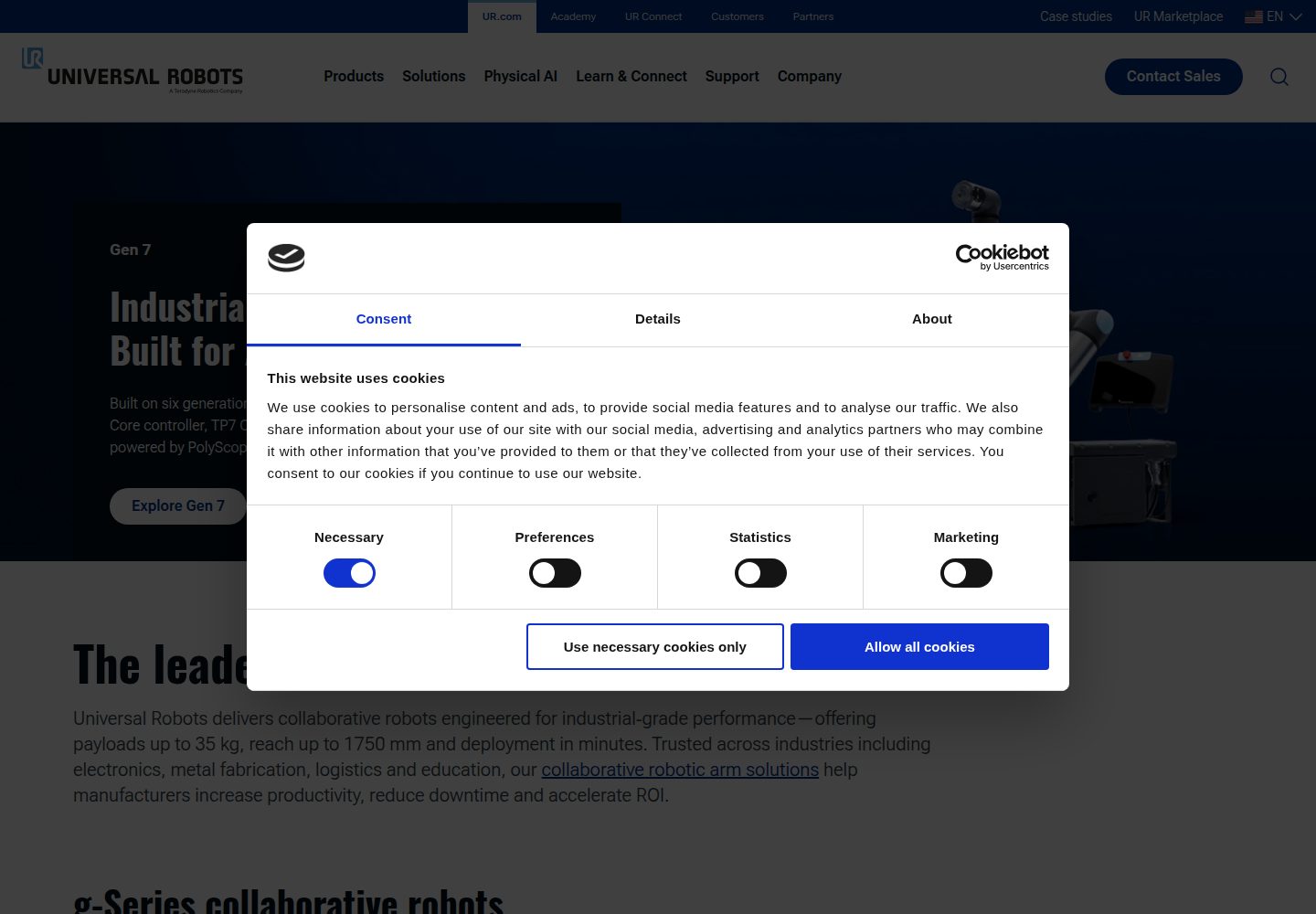 Universal Robots website screenshot