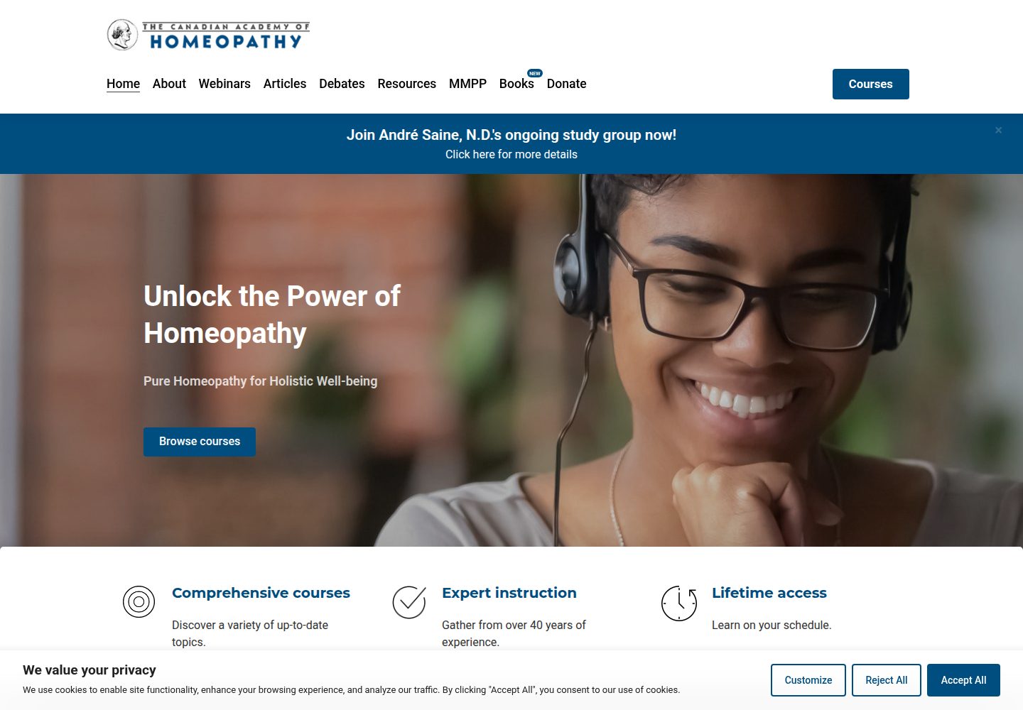 Canadian Centre for Homeopathy website screenshot