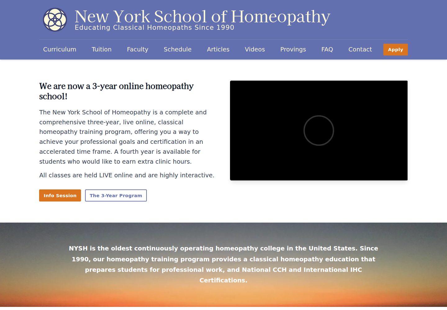 New York School of Homeopathy website screenshot