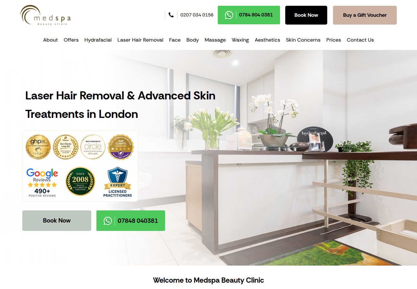 Medspa Laser Hair Removal website screenshot