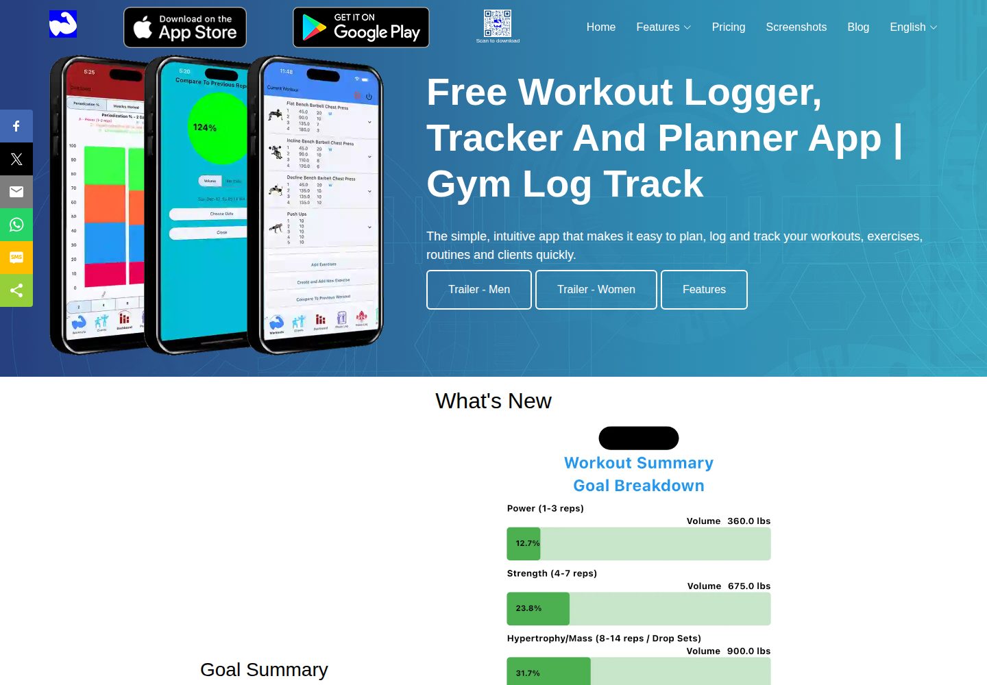 Free Workout Logger, Tracker and Planner App website screenshot
